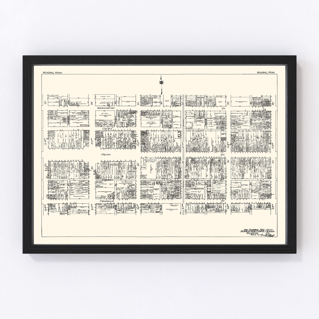 Reading Map 1929, Vintage Reading Map, Old Reading Pennsylvania Art ...