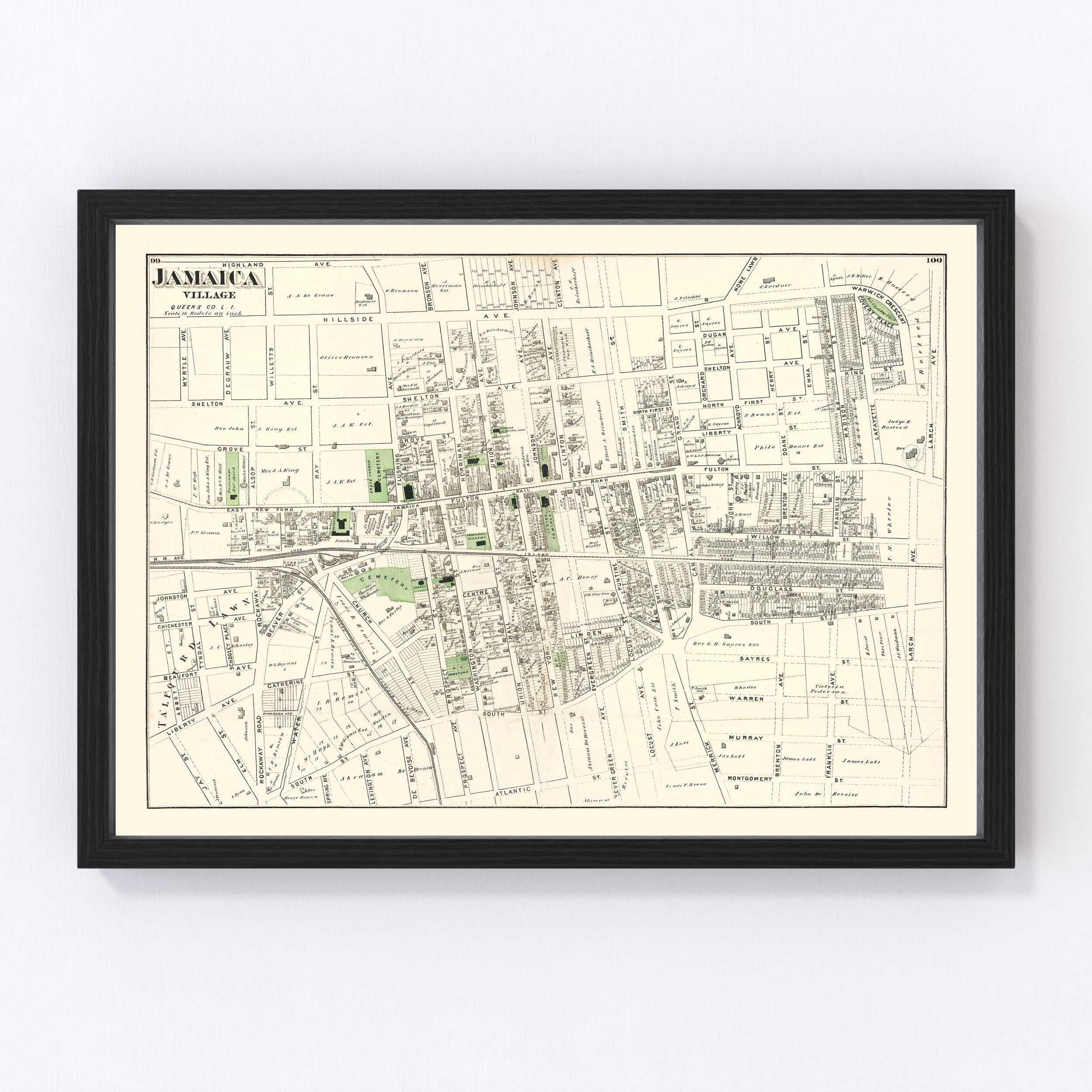Jamaica Queens Map 1873, Vintage Jamaica Queens Map, Old Jamaica