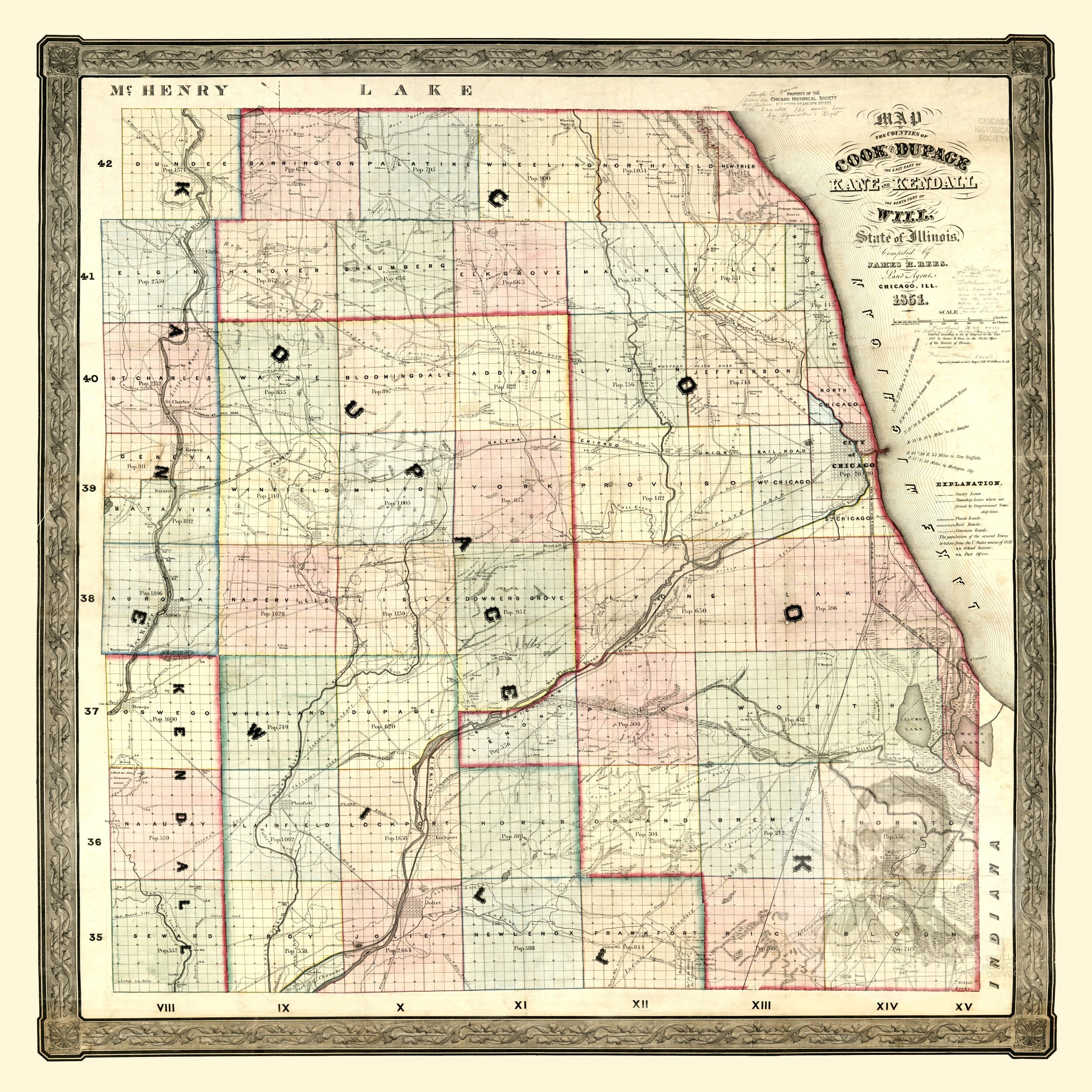 Map Of Kane County Il Kane County Illinois Vintage Map From 1851 Old County Map - Etsy