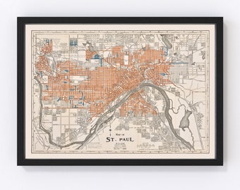 St. Paul Map 1915, Vintage St. Paul Map, Old St. Paul Minnesota Art, Wall Art Gift for St. Paul History Lovers Retro Decor