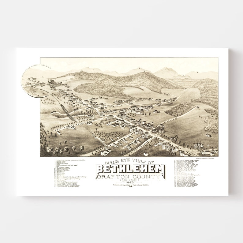 Bethlehem Map 1883 Old Map of Bethlehem New Hampshire Art Etsy