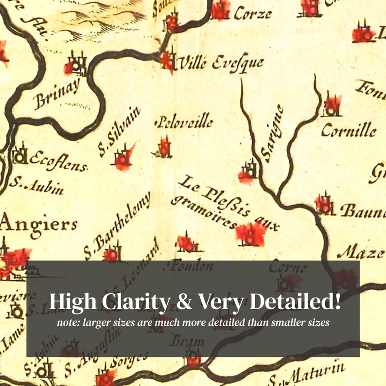 Anjou Map 1665 Old Map of Anjou France Art Vintage Print Etsy