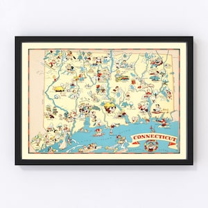 Connecticut Map 1935 - Old Map of Connecticut Art Vintage Print Framed Wall Art Canvas Portrait CT History Genealogy Farmhouse Décor