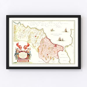 Morocco Map 1665, Vintage Morocco Map, Old Morocco Art, Wall Art Gift for Morocco History Lovers Retro Decor