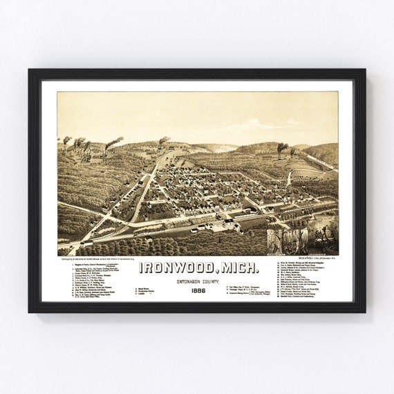 Ironwood Map 1886 Old Map of Ironwood Michigan Art Vintage Etsy