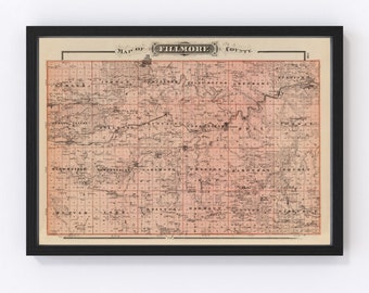 Fillmore County Map 1874, Vintage Fillmore County Map, Old Fillmore County Minnesota Art, Wall Art Gift for Fillmore County History Lovers R