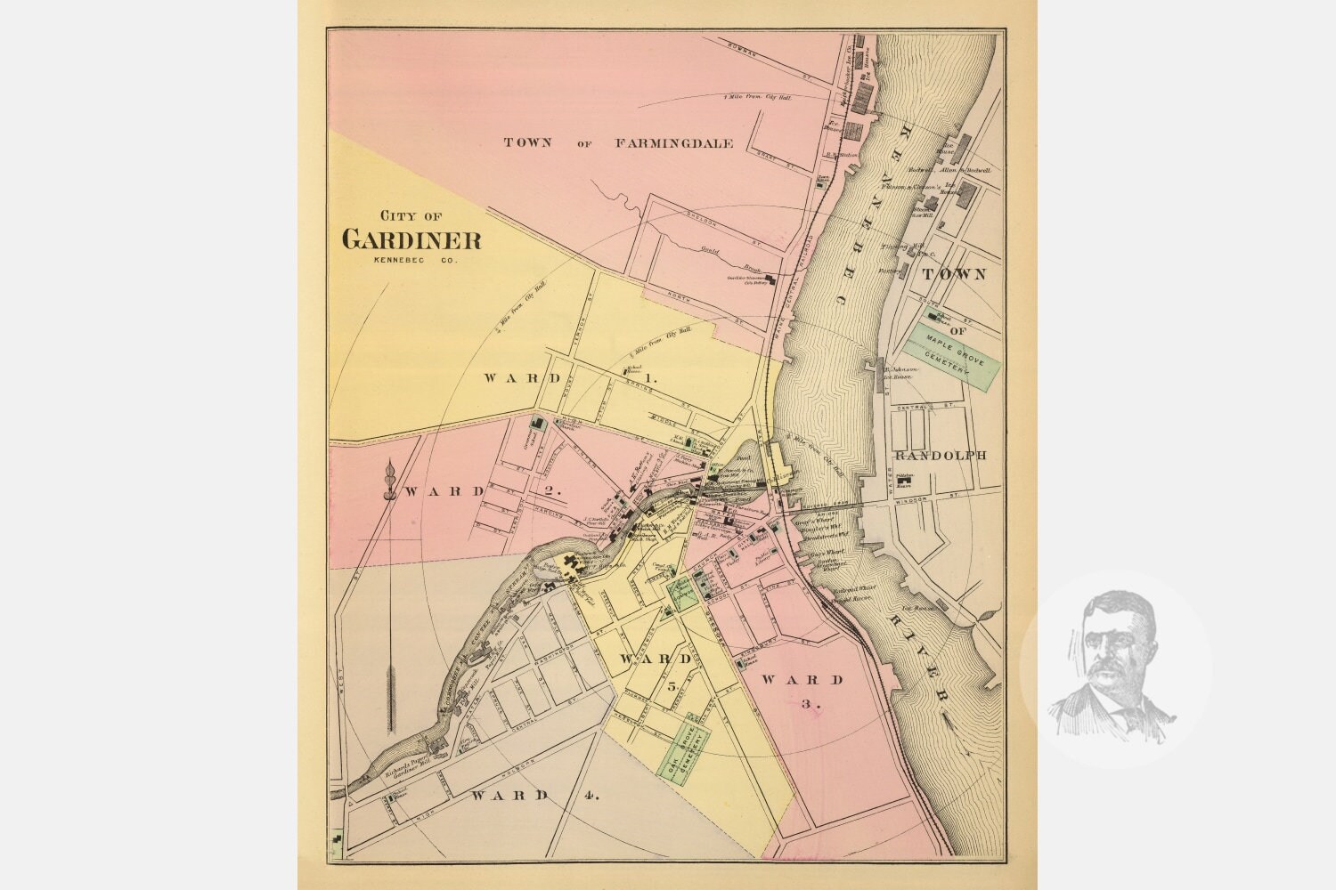 Vintage Gardiner Map From 1894 Old Maine Map Historic ME Etsy