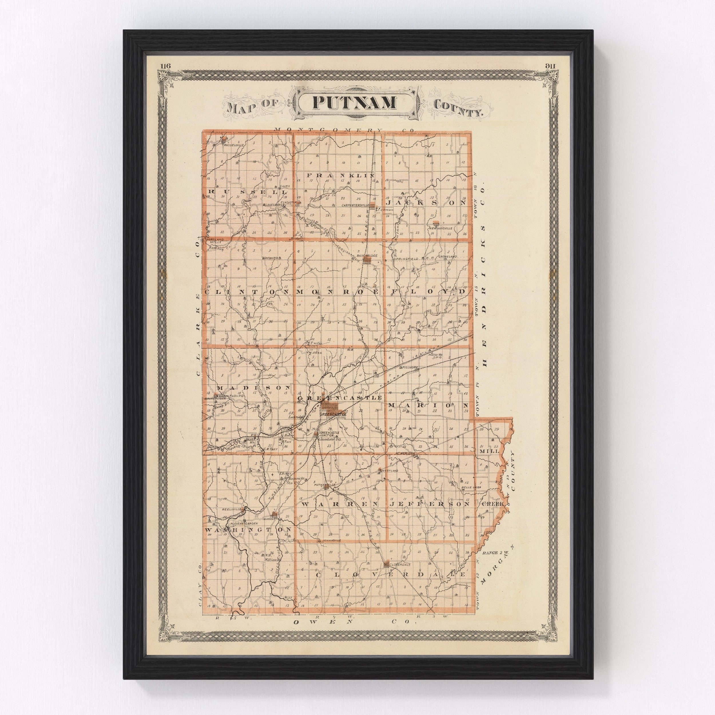 Putnam County Indiana Map Putnam County Indiana Vintage Map From 1876 Old County Map | Etsy Ireland
