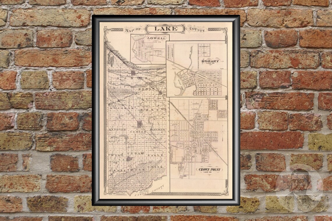 Vintage Lake County IN Map 1876 Old Indiana Map Historical | Etsy
