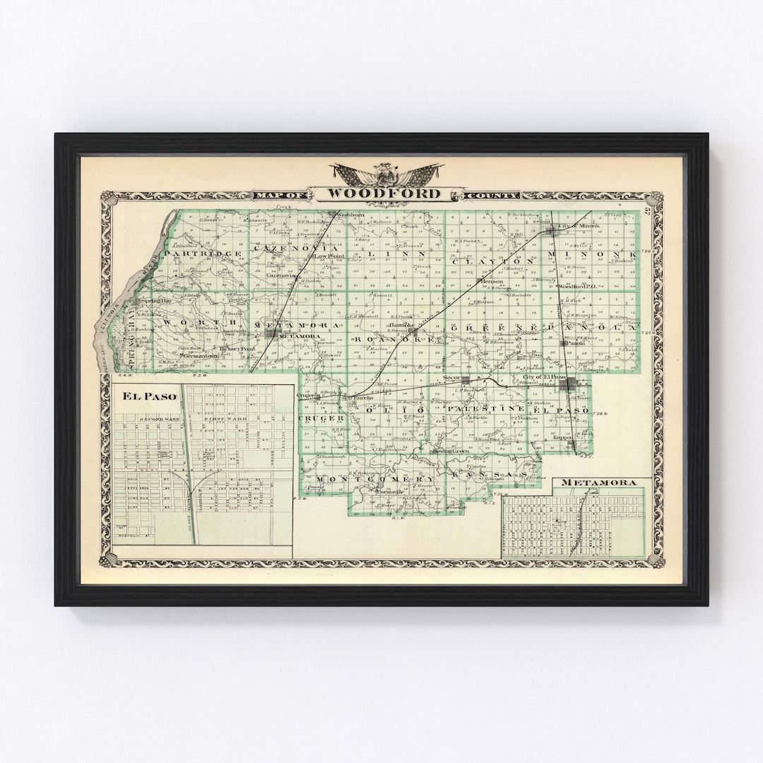 Woodford County Map 1876, Vintage Woodford County Map, Old Woodford County Illinois Art, Wall ...