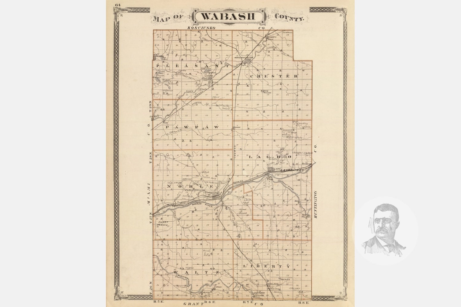 Vintage Wabash County IN Map 1876 Old Indiana Map Etsy