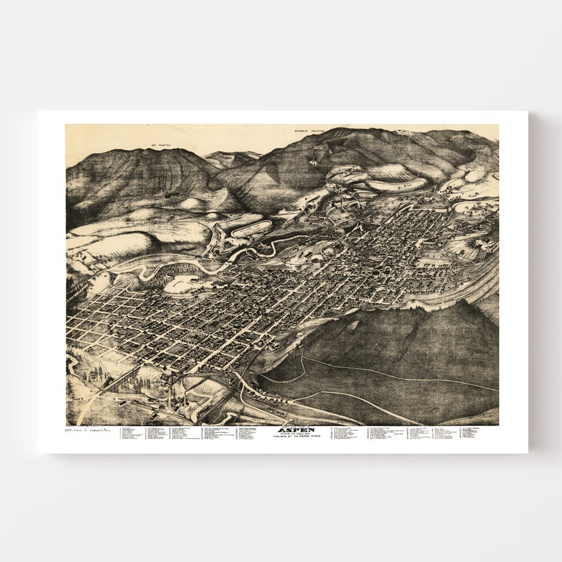 Aspen Map 1893 Old Map of Aspen Colorado Art Vintage Print - Etsy