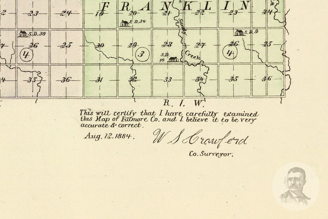 Vintage Fillmore County NE Map 1885 Old Nebraska Map Etsy