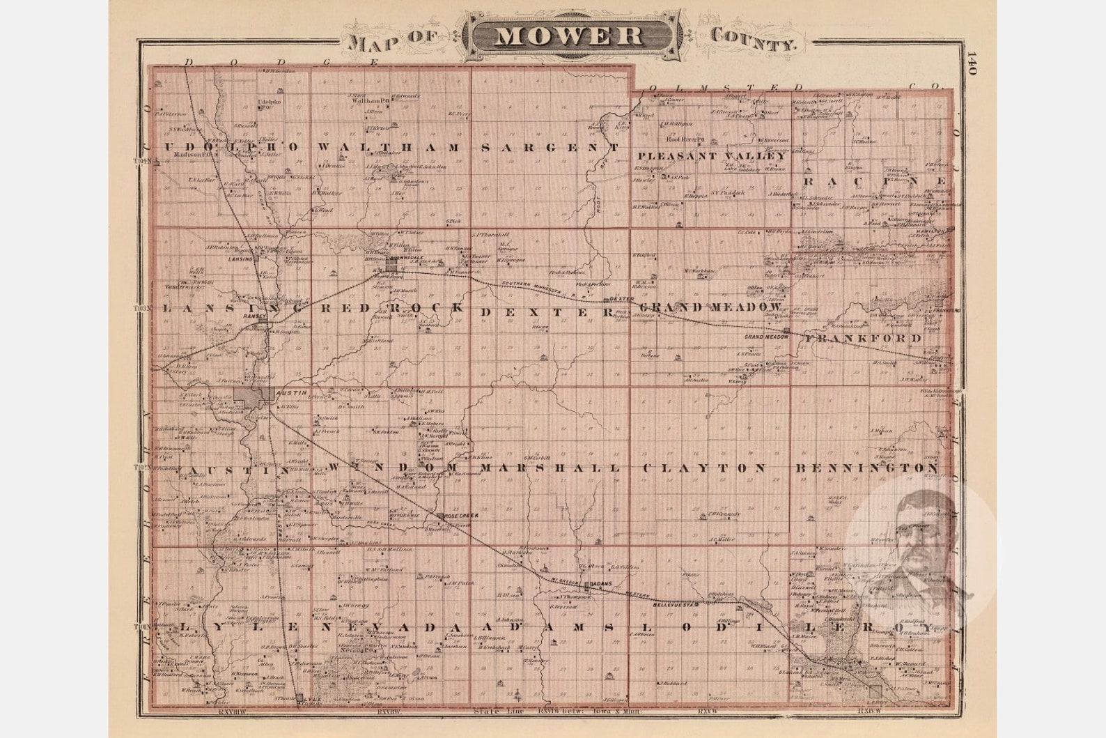 Vintage Mower County MN Mappa 1874 Old Minnesota Mappa Etsy