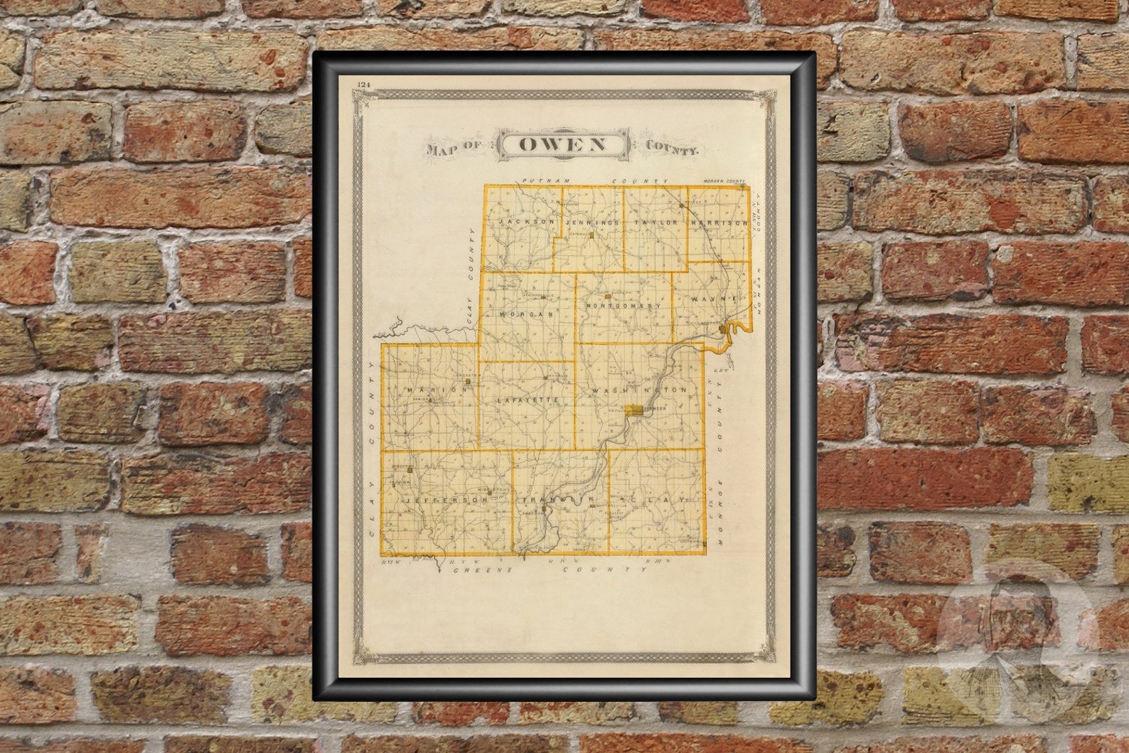 Vintage Owen County IN Map 1876 Old Indiana Map Historical Etsy