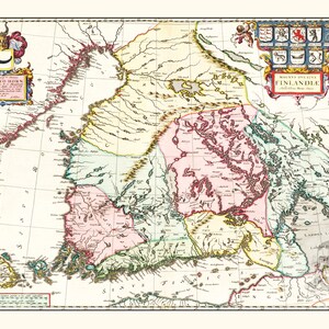 Finland Map Art Vintage Print from 1665 Old Finland Art Framed or Canvas image 2