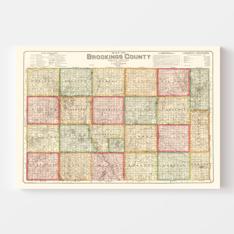 Brookings County South Dakota Map 1897 - Old Map of Brookings County ...