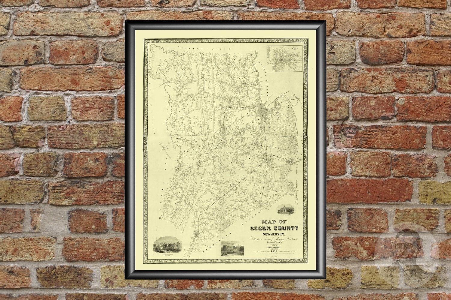 Vintage Essex County Map 1850 Essex County NJ Land Ownership Etsy