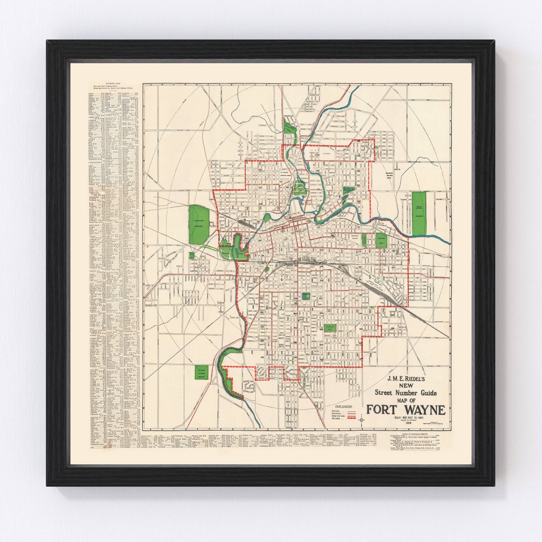 Fort Wayne Map 1919 Old Map of Fort Wayne Indiana Art Vintage Print ...