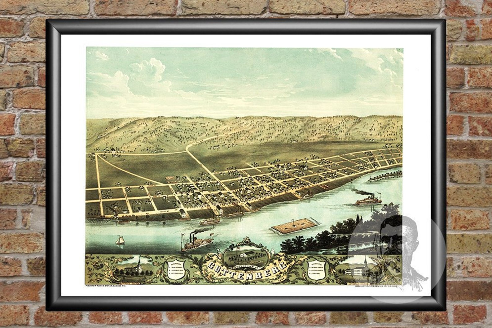 Vintage Guttenberg Map 1869 Old Map of Guttenberg Iowa Etsy