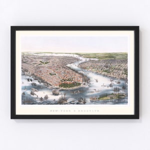 Brooklyn Map 1852, Vintage Brooklyn Map, Old Brooklyn New York Art, Wall Art Gift for Brooklyn History Lovers Retro Decor