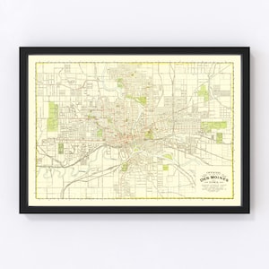Des Moines Map 1920, Vintage Des Moines Map, Old Des Moines Iowa Art, Wall Art Gift for Des Moines History Lovers Retro Decor