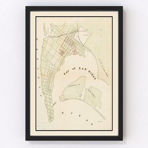 San Diego Map 1892, Vintage San Diego Map, Old San Diego California Art, Wall Art Gift for San Diego History Lovers Retro Decor