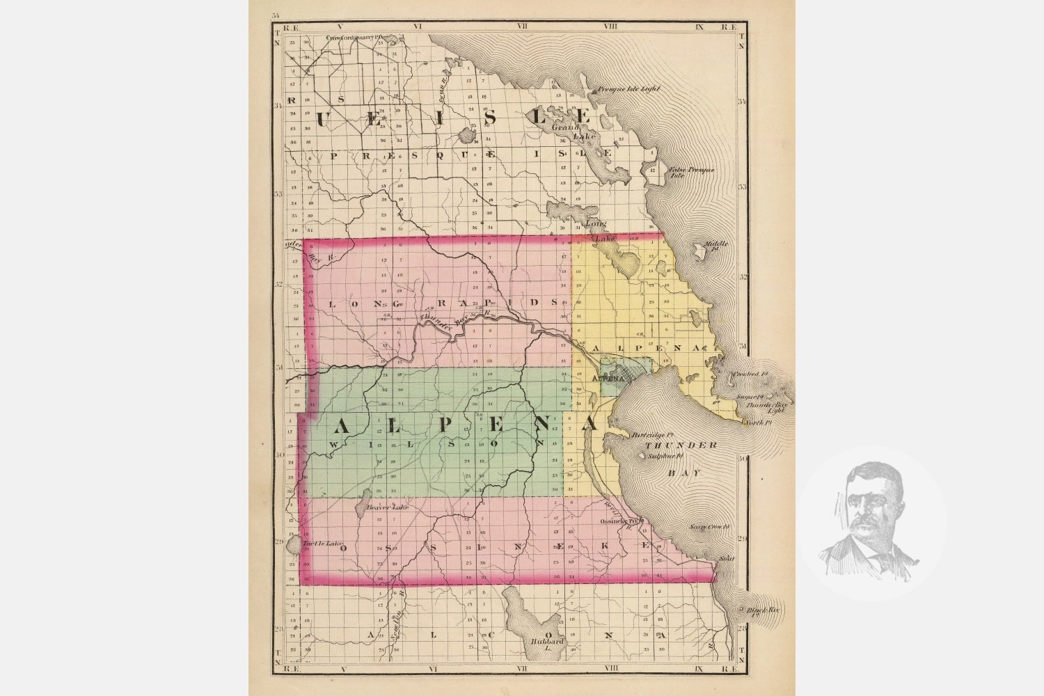 Vintage Alpena County MI Map 1873 Old Michigan Map Etsy