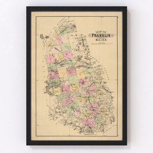 Franklin County Map 1885, Vintage Franklin County Map, Old Franklin County Maine Art, Wall Art Gift for Franklin County History Lovers Retro
