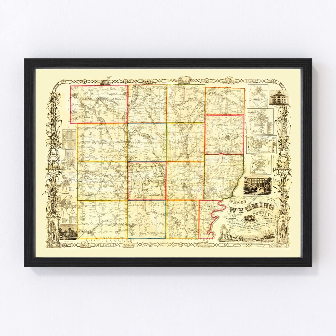 Wyoming County New York Map 1853 Old Map of Wyoming County New York Art