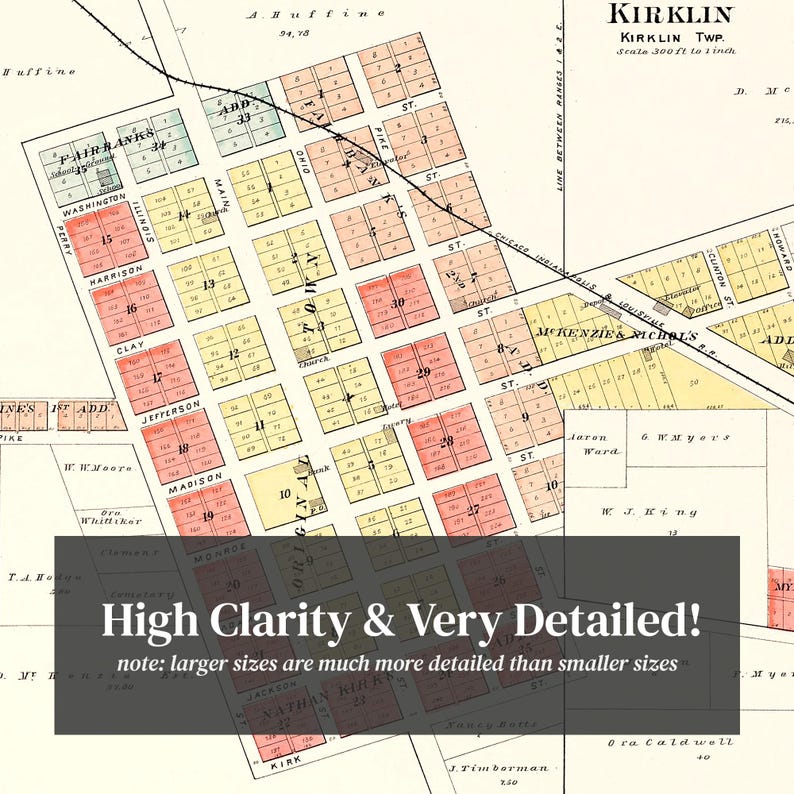 Kirklin Map 1903 Old Map of Kirklin Indiana Art Vintage Print Framed