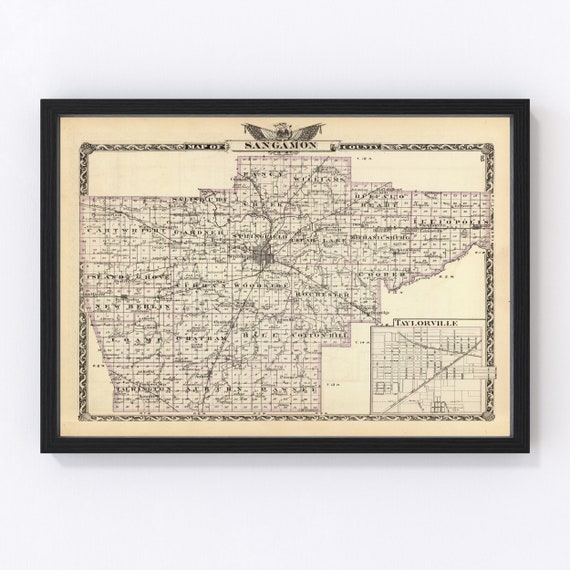 Sangamon County IL Map 1876 Old Map of Springfield Illinois Etsy