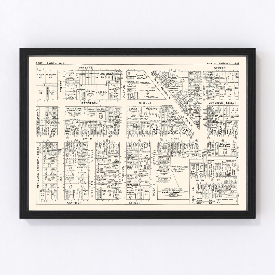 Perth Amboy Map 1947 Old Map of Perth Amboy Business Section New Jersey