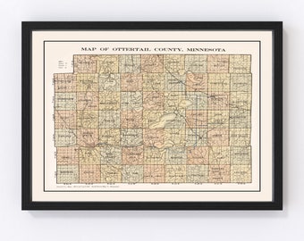 Ottertail County Map 1916, Vintage Ottertail County Map, Old Ottertail County Minnesota Art, Wall Art Gift for Ottertail County History Love