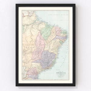 Mapa de Brasil 1904, mapa antiguo de Brasil, arte antiguo de Brasil, regalo de arte mural para amantes de la historia de Brasil, decoración retro