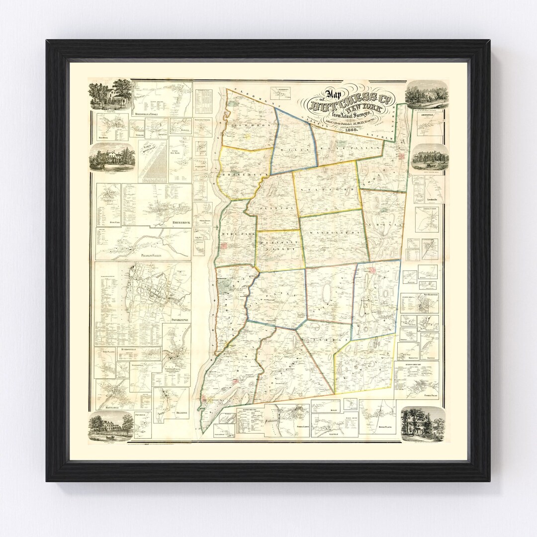 Dutchess County New York Map 1858 Old Map of Dutchess County New York