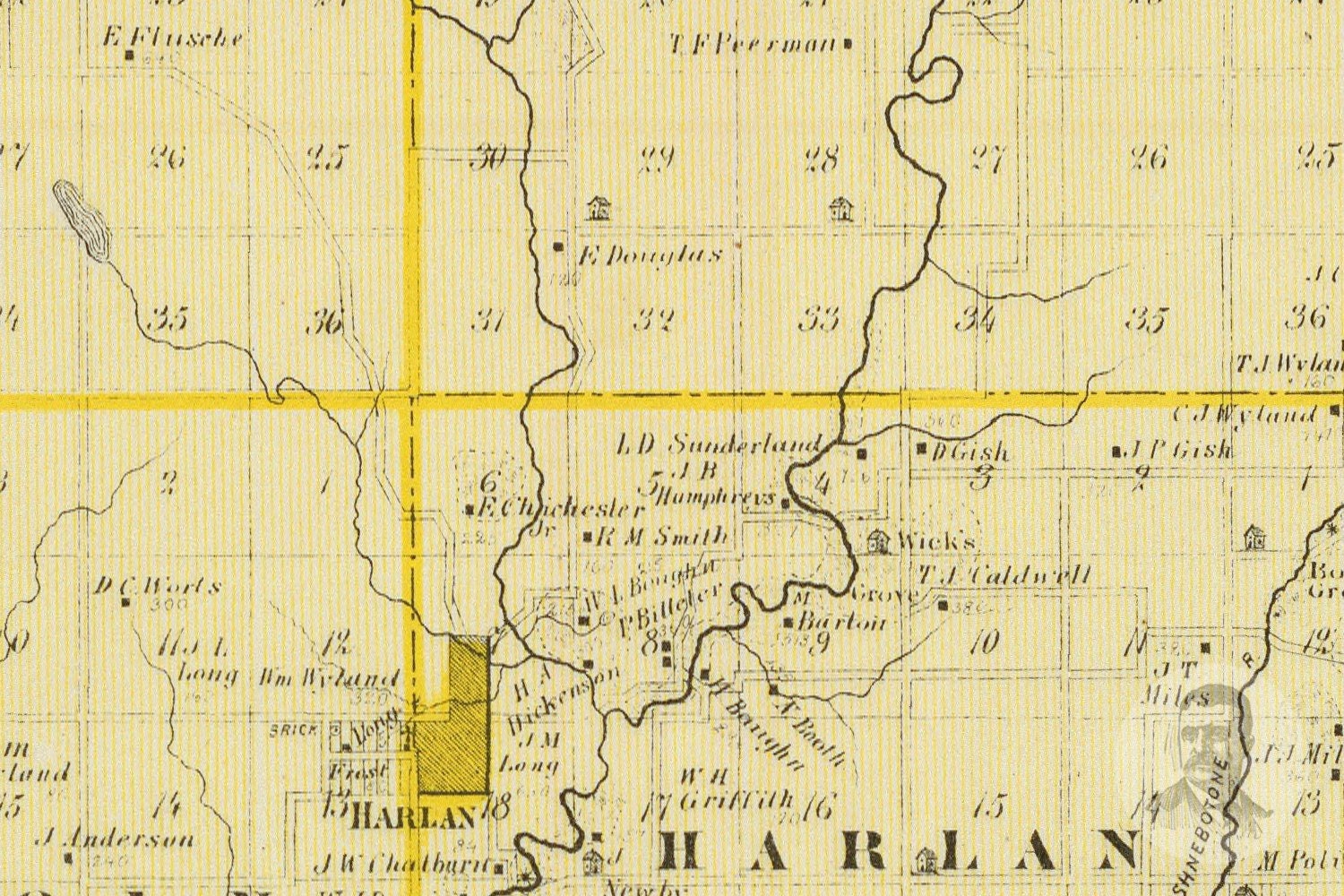 Vintage Shelby County IA Map 1875 Old Iowa Map Historical Etsy