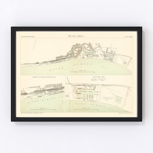 Hull Map 1885, Vintage Hull Map, Old Hull Art, Wall Art Gift for Hull History Lovers Retro Decor