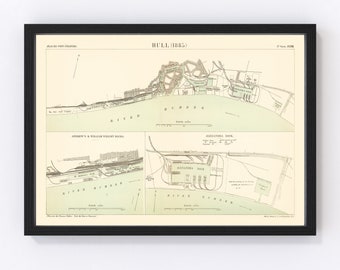 Hull Map 1885, Vintage Hull Map, Old Hull Art, Wall Art Gift for Hull History Lovers Retro Decor
