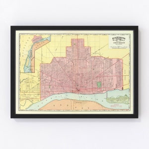 Detroit Map 1897, Vintage Detroit Map, Old Detroit Michigan Art, Wall Art Gift for Detroit History Lovers Retro Decor