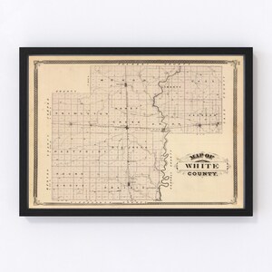 White County Map 1876, Vintage White County Map, Old White County Indiana Art, Wall Art Gift for White County History Lovers Retro Decor