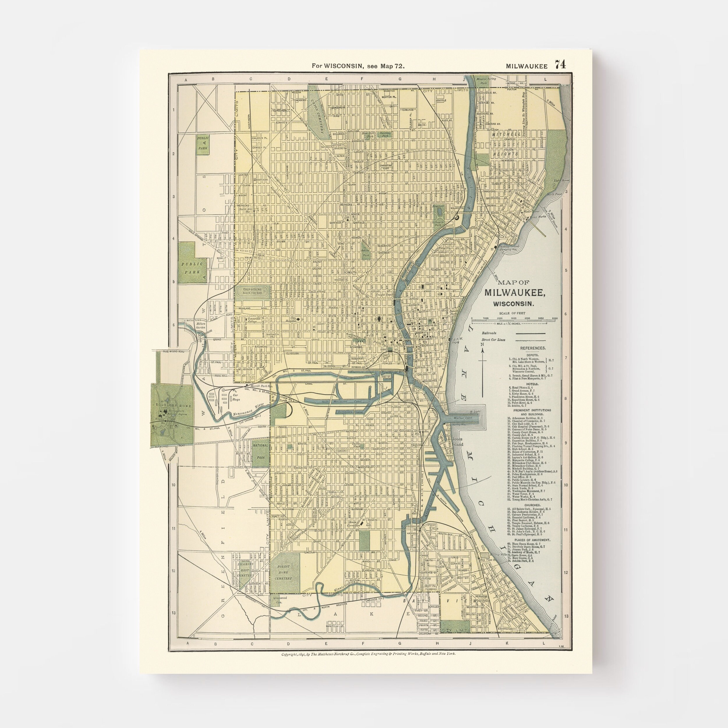 Carte Ancienne De Milwaukee, WI 1906 – Vintage Wisconsin – Encadrable