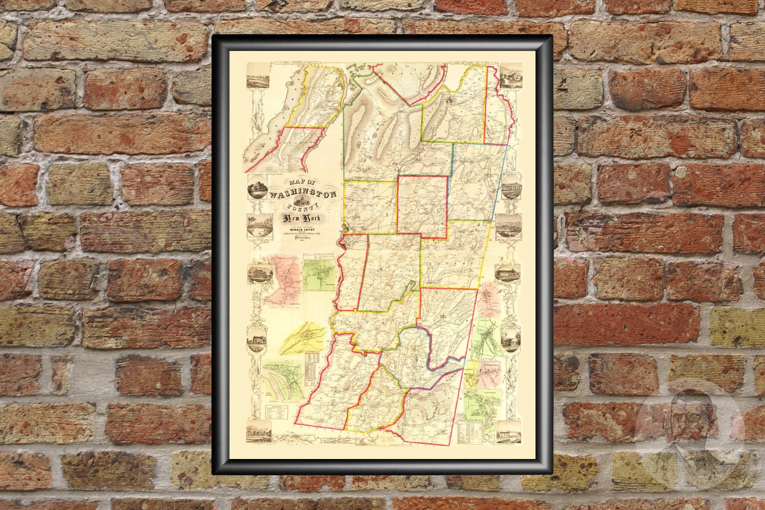 Vintage Washington County Map 1853 Washington County NY Land Etsy