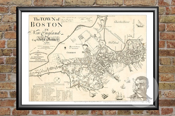 Vintage Boston Map 1722 Old Map Of Boston Massachusetts Etsy