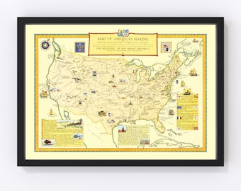United States Map 1926, Vintage United States Map, Old United States Art, Wall Art Gift for United States History Lovers Retro Decor