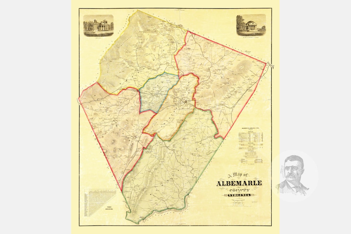 Vintage Albemarle County Map 1875 Old Map of Albemarle Etsy