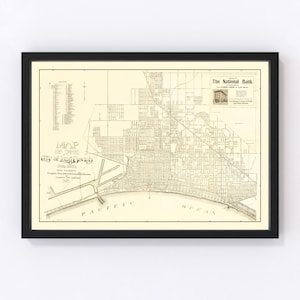 Long Beach Map 1910 - Old Map of Long Beach California Art Vintage Print Framed Canvas Portrait History Genealogy Farmhouse Décor