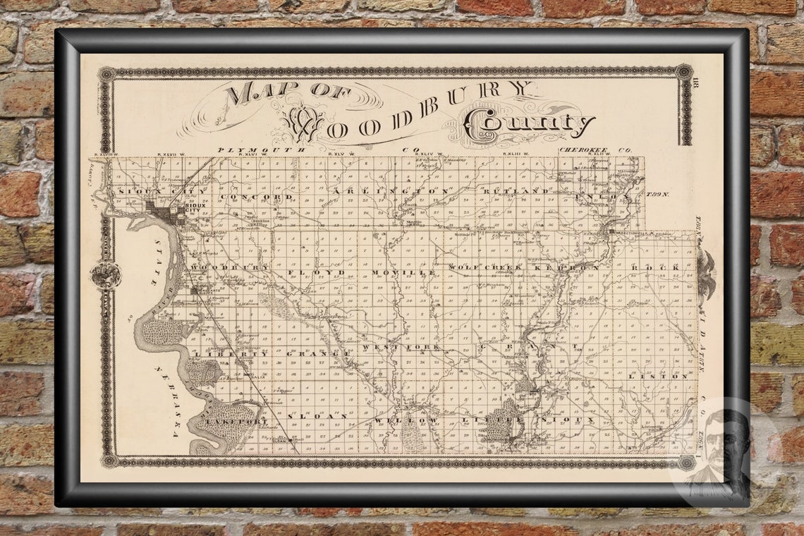 Vintage Woodbury County IA Map 1875 Old Iowa Map Historical Etsy