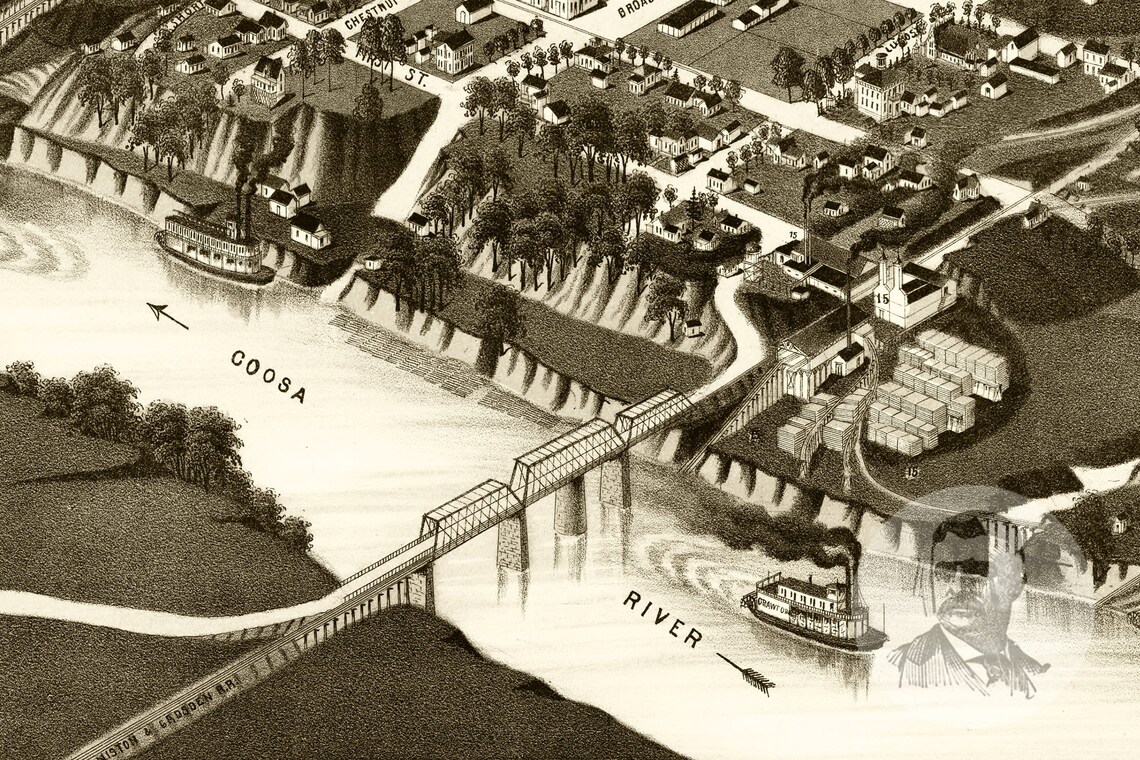 Vintage Gadsden Map 1887 Old Map of Gadsden Alabama Etsy