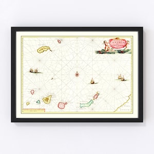 Canary Islands Map 1665, Vintage Canary Islands Map, Old Canary Islands Art, Wall Art Gift for Canary Islands History Lovers Retro Decor